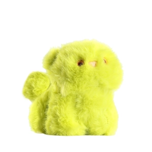 Fluorescent yellow fluffy kitten plush pendant with soft long faux fur and bead eyes