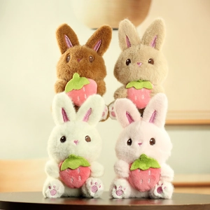 Mignon Fraise Lapin Peluche Poupée Porte-clés Doux Longue Peluche Animal En Peluche Pour Sac Sac à Dos Décoration Enfants Cadeau