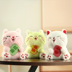 Portachiavi in Peluche Kawaii Maneki Neko Gatto Fortunato Con Parole di Benedizione Ricamate Morbida Bambola di Animale di Stoffa per Borsa Auto Casa Regalo Donne Bambini