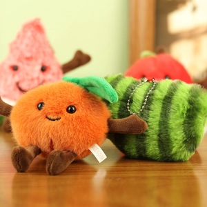 Cute fruit plush pendants featuring orange and watermelon designs for bags and keys