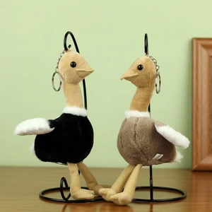 Lot de porte-clés autruche en peluche noir et marron avec anneau en métal solide