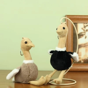 Porte-clés en Peluche Autruche Mignon Animal Rembourré Pendentif de Sac Poupée Oiseau Doux Avec Anneau en Métal Cadeau Décoration