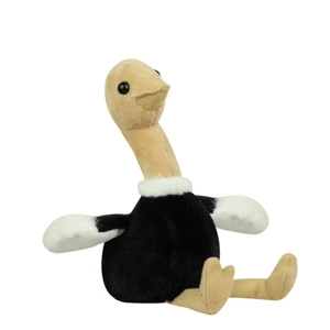 Peluche d'autruche réaliste avec corps noir et long cou en position assise