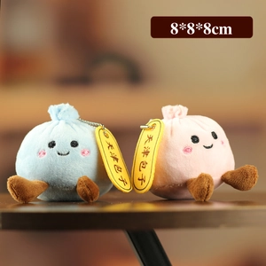 Pendentifs en peluche brioche vapeur bleu et rose, taille 8x8x8cm avec visages mignons