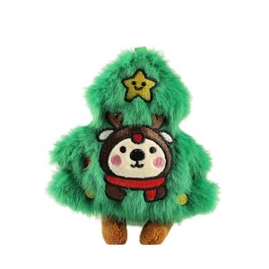 Pendentif sapin de Noël mignon en peluche verte avec broderie renne et décoration
