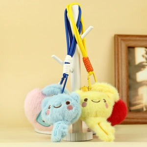 Plush cartoon mascot charms in various colors with cute embroidery for keychains