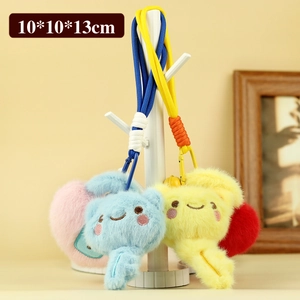 Cute plush bear keychain set in pink blue yellow colors with 10x10x13cm size dimension
