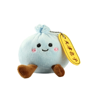 Pendentif en peluche Tianjin bun bleu clair avec visage souriant et chaîne à billes