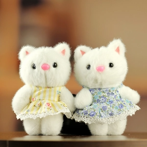 Mignon Porte-clés Pendentif Chat en Peluche avec Robe en Dentelle Florale pour Décoration de Sac Petit Jouet Cadeau Fille