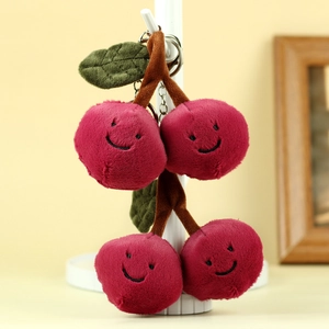 Süßer Plüsch Kirsche Schlüsselanhänger Weich Gefüllte Frucht Tasche Charme Mit Lächelndem Gesicht Stickerei Für Damen Mädchen Geschenk Dekoration