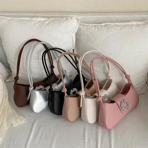 Women's chic underarm bag set with large square rhinestone buckle in multi-colors