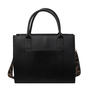 Sac fourre-tout noir avec large bandoulière à motifs et poche avant pratique