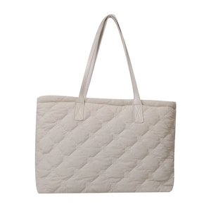 Sac fourre-tout crème matelassé à motif de losanges avec grande capacité pour le quotidien