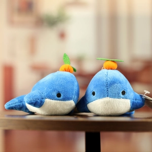 Cute Cartoon Whale Plush Toy Keychain With Orange Persimmon Fruit Decor Blue White Sea Animal Doll Bag Pendant Gift