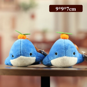 Cute whale plush toys with orange decoration on head in 9x9x7cm size for kids