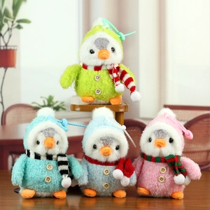 Mignon Pendentif en Peluche de Manchot d'Hiver Avec Écharpe Bonnet Doux Animal en Peluche Poupée Sac Charme Porte-Clés pour Femmes Filles Cadeau