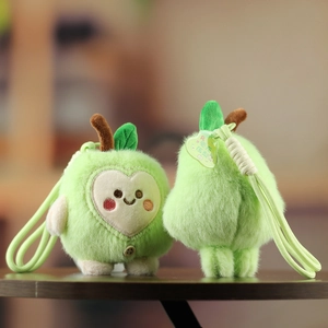 Cute plush avocado pear keychain pendant with heart face and soft embroidery detail