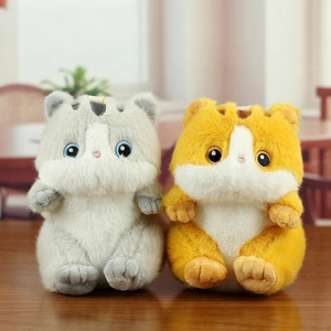 Cute plush cat keychain charms in grey and orange for bags and home decoration