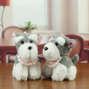 Schnauzer Chien Peluche Porte-Clés Doux Long Poil Chiot Jouet Sac Charme Pour Enfants Filles Rose À Carreaux Bavoir Décor