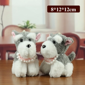 Lot de deux porte-clés peluche Schnauzer avec écharpes roses, taille 8x12x12cm
