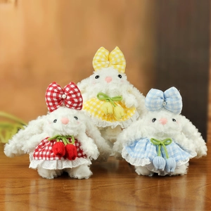 Mignon Porte-clés En Peluche Lapin Poupée Lapinou En Robe À Carreaux Avec Bordure En Dentelle Jouet Animal Doux Breloque De Sac Décoration Maison