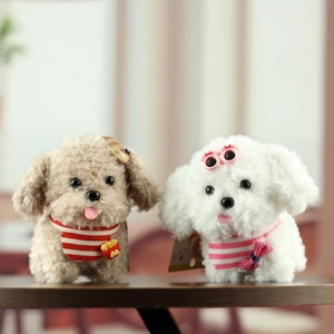 Cute Puppy Plush Keychain Pendant Soft Stuffed Dog Toy With Striped Scarf And Fries For Bag Charm Decoration Women Girls