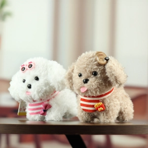 Cute plush dog keychains in white and brown with heart glasses and striped scarves