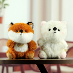 Mignon Porte Clés Renard en Peluche Animal Rembourré Style Fait Main Ornement de Bureau Poupée Douce Décoration Cadeau Fille