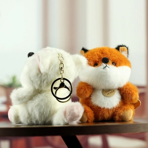 Porte-clés renards en peluche faits main blanc et orange avec anneau métallique robuste