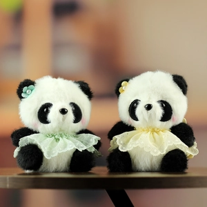 Simpatico Portachiavi Peluche Panda Gigante Con Colletto In Pizzo Decorazione Fiore Di Perla Artificial Sintetica Bambola Morbida Pendente Borsa