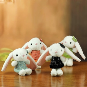 Porte-clés Lapin En Peluche Mignon Avec Robe En Tweed Collier De Künstliche Perles Pendentif Lapin Doux Ornement De Dessin Animé Cadeau Pour Filles