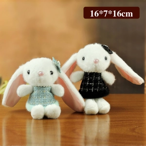 Lapins en peluche aux longues oreilles et jupes en tweed, 16x7x16cm, doudous mignons