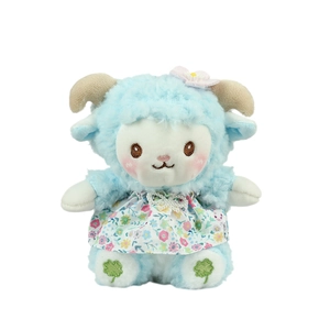 Cute light blue plush sheep pendant with floral dress and pink flower accessory