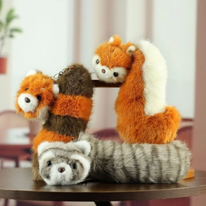 Realistic Fluffy Plush Animal Keychain Red Panda Raccoon Squirrel Long Body Bag Pendant Hanging Ornament Decorative Toy For Kids
