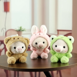 Mignon Porte-clés en Peluche de Cochon Transformateur Avec Capuche Animale Grenouille Lapin Ours Peluche Douce de Cochon Pendentif de Sac Cadeau Pour Enfants