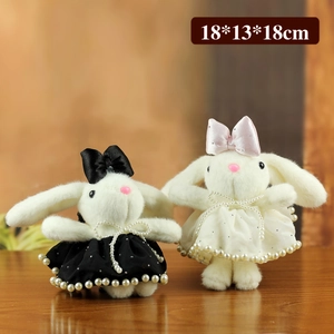 Cute bunny plush pendant with sequin dress and pearl bow, 18x13x18cm keychain toy