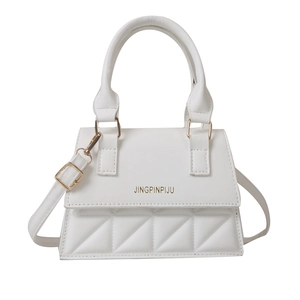 Retro white quilted PU leather handbag with mini top handle and gold hardware