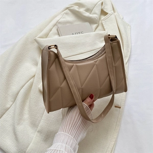 Women Fashion PU Leather Quilted Rhombic Underarm Bag Small Shoulder Bag With Zipper Daily Street Style Hobo Bag
