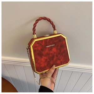 Rode marmer PU box tas met gouden ketting, elegante avond schoudertas voor dames.