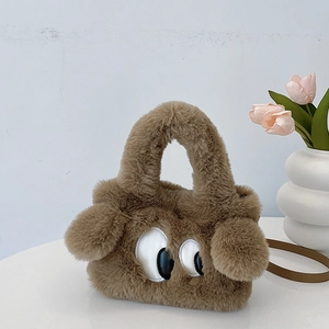Sac à Main en Peluche Chiot à Gros Yeux Sac Bandoulière en Fausse Fourrure Automne Hiver Sac Épaule Doux Femmes