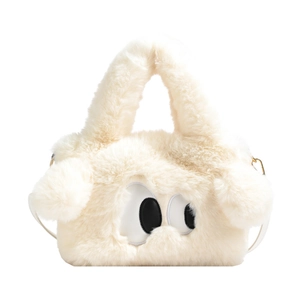 Sac à main mignon en peluche blanche avec grands yeux de dessin animé et bandoulière