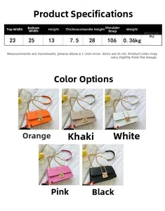 Detailed size guide for women's crocodile pattern PU shoulder bag with color options