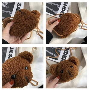 Dettagli della borsa a tracolla orsetto marrone in peluche con trama morbida e carina
