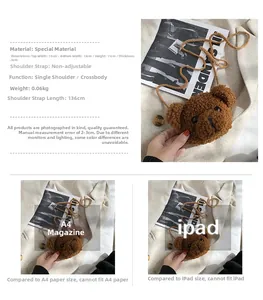 Confronto dettagliato delle dimensioni di una mini borsa a tracolla a forma di orso