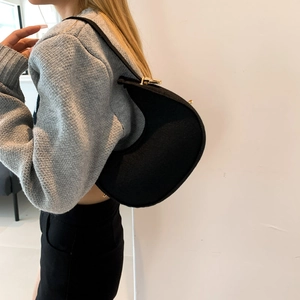Fashion Felt Hobo Underarm Bag Korean Half Moon Shoulder Bag Croco Embossed Small Handbag Gold Hardware Daily Casual Bag