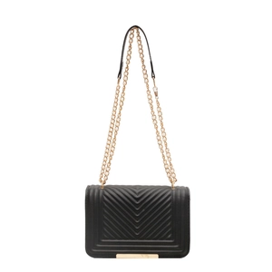 Classic black V-quilted faux leather chain shoulder bag with gold metal hardware buckle