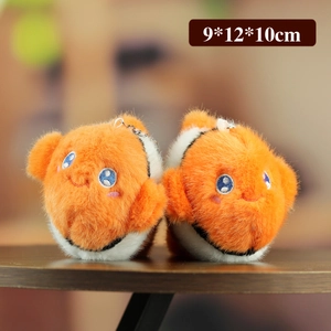 Cute plush clownfish keychain charm in orange and white with silver metal clip