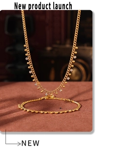 Detail von 18k vergoldetem Perlen-Halsketten- und Armbandset mit Zirkon-Anhängern