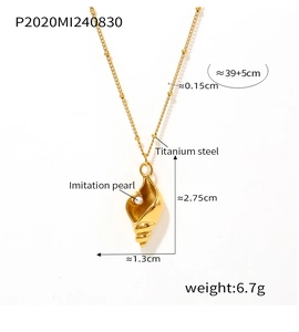 Detailed size specifications for gold conch necklace with pearl in titanium steel