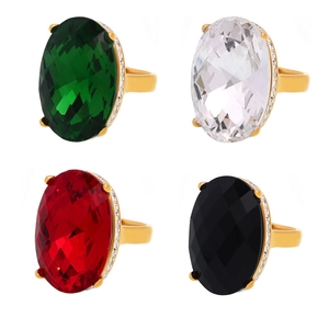 Cocktailringe mit ovalen Edelsteinen in Gold, Kristall-Halo, Grün Rot Schwarz Weiß